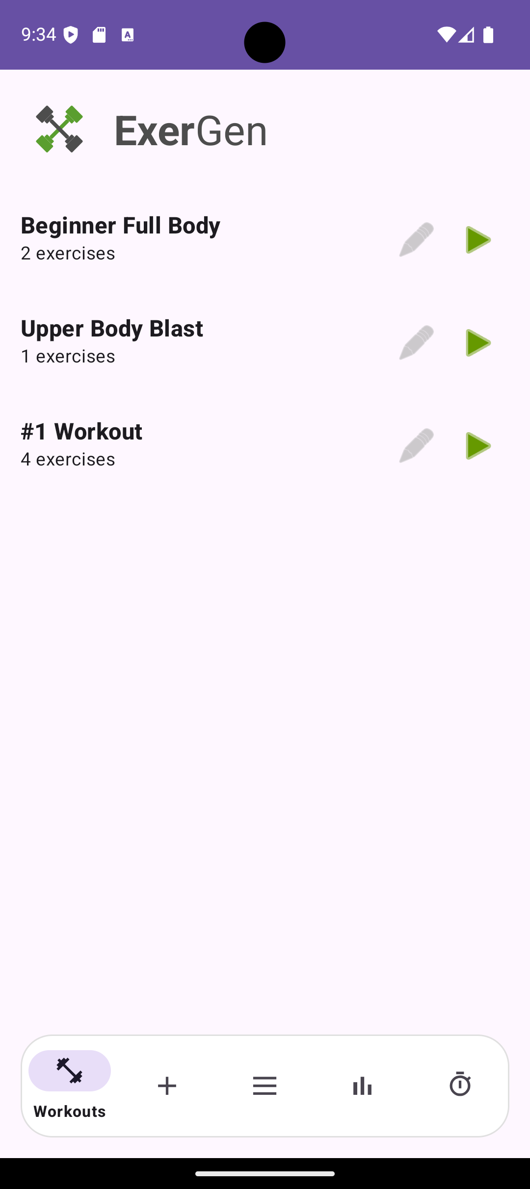 Saved Workouts Page